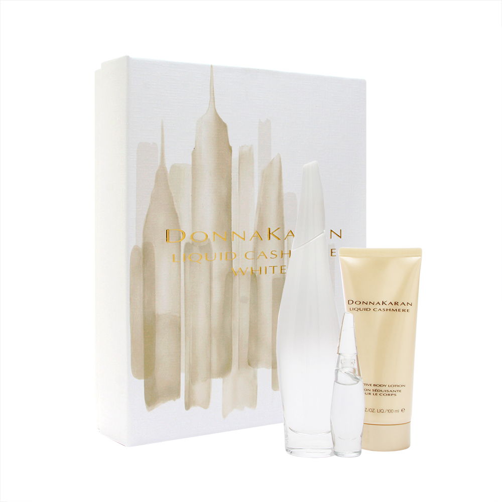 Estee Lauder Donna Karan Liquid Cashmere White for Women 3.4oz EDP Spray Body Lotion Gift Set