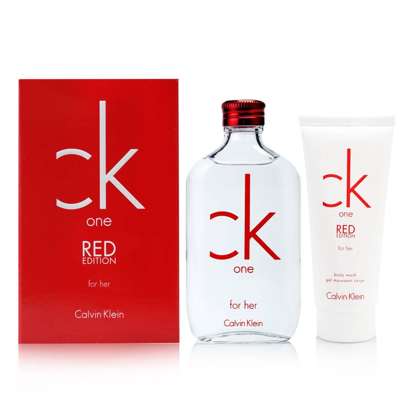 Coty CK One Red by Calvin Klein for Women 3.4oz EDT Spray Body Wash Gift Set